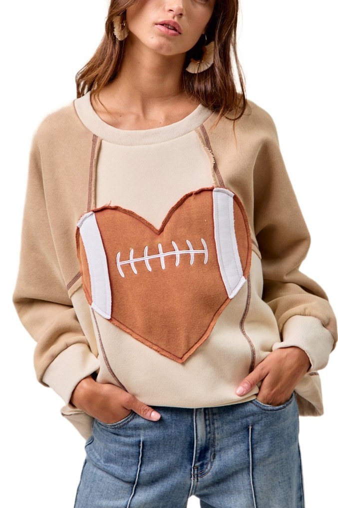 Gameday Heart Football Patchwork Fleece Sweatshirt