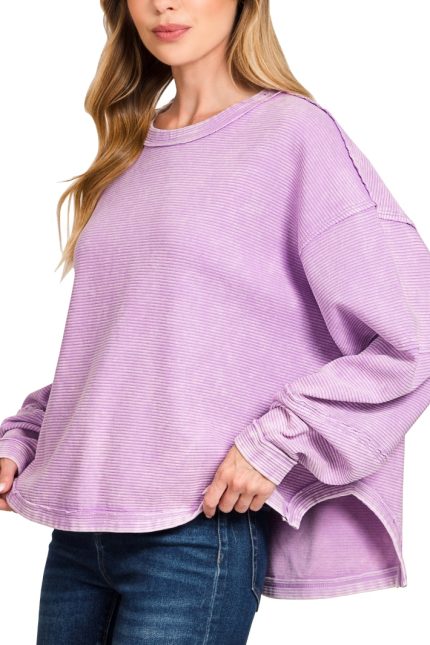 Acid Washed Double Ribbed Exposed-seam Pullover