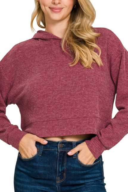 Ribbed Crop Hoodie Pullover