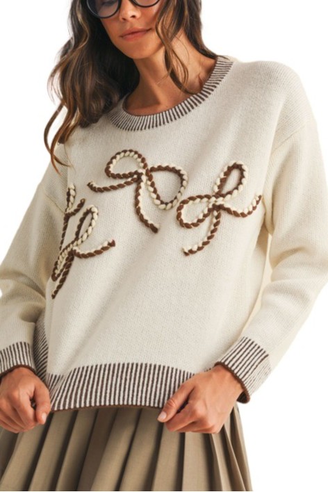 Braided Bow Patch Sweater Top