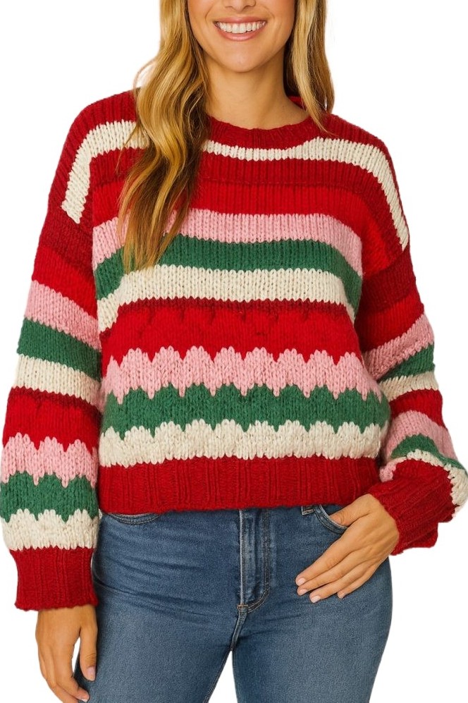 Festive Striped Chunky Knit Sweater