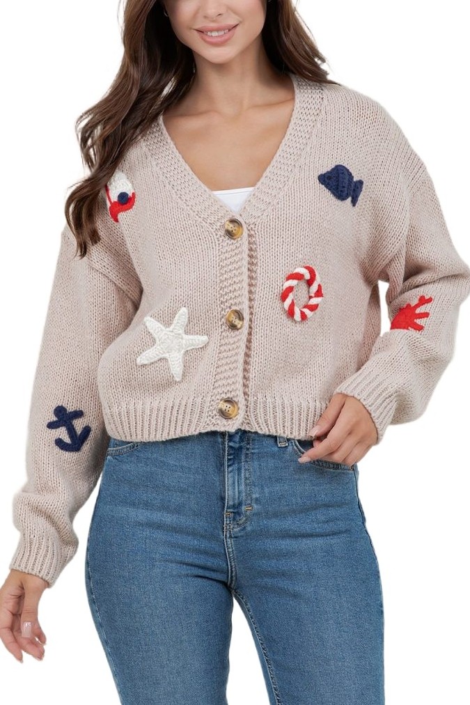 Seaside Motif Knit Cardigan