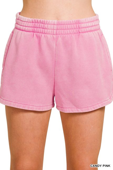 Acid Washed Elastic Waistband Dolphin Shorts