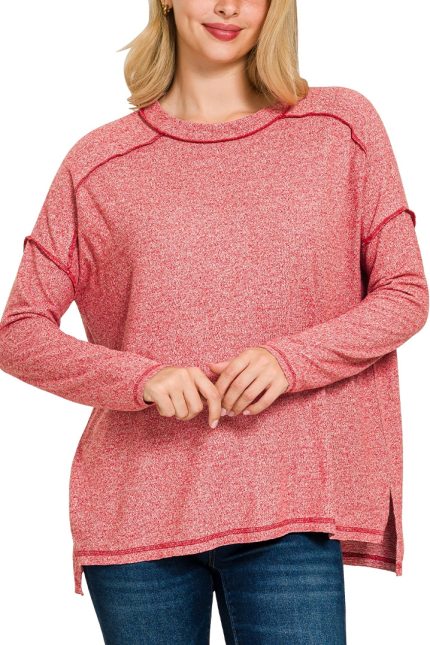 Soft Melange Hacci Exposed Seam Hi-low Tee