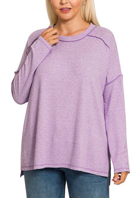 Plus Soft Melange Hacci Exposed Seam Hi-low Tee