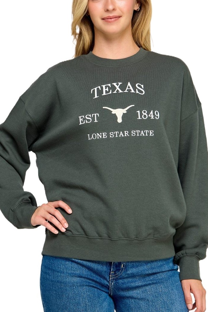 Fleece Relaxed Fit Sweatshirt With Texas Emb