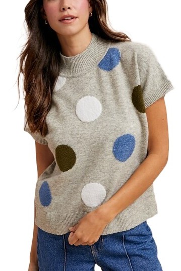 Multi Color Dot Sweater Dolman Sleeve Top