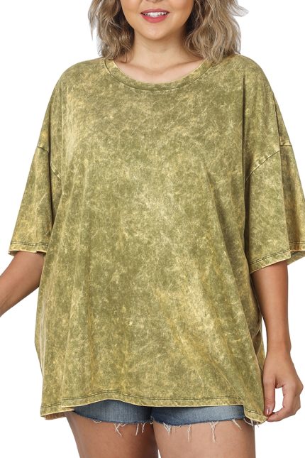 Plus Acid Wash Cotton Boyfriend Box Tee