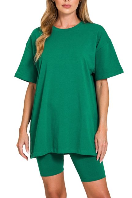 Cotton Round Neck Top & Biker Shorts