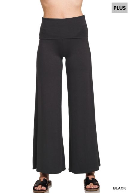 Plus Fold Over Waist Comfy Palazzo Pants