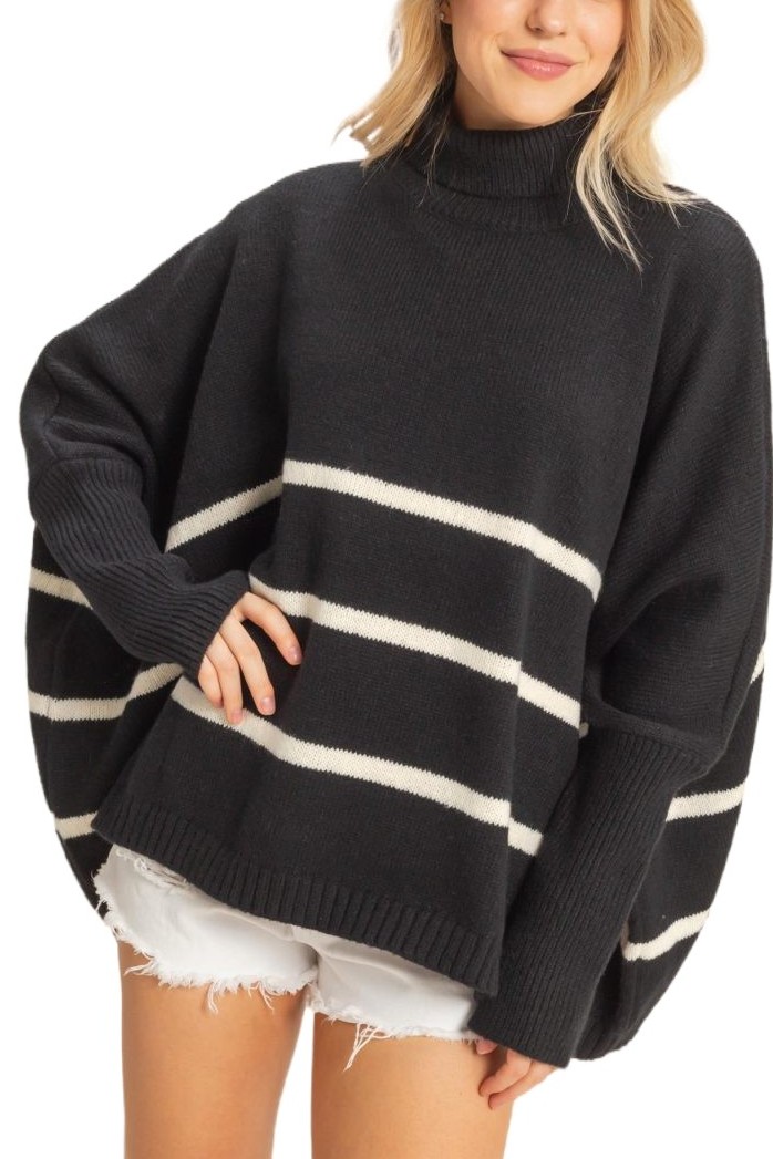 Striped Turtle Neck Oversized Sweater
