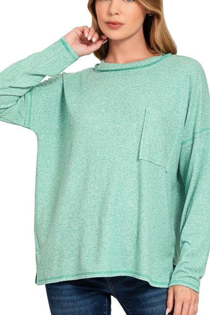 Soft Melange Hacci Round-neck Long Sleeve Tee