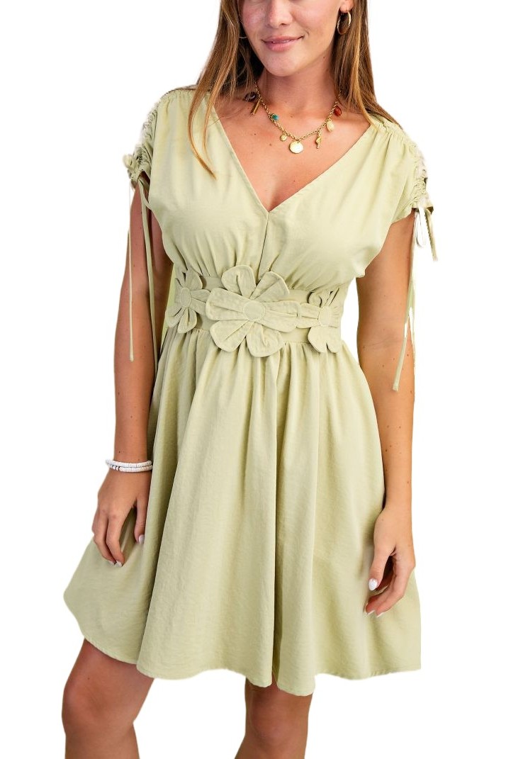 Floral Applique V-neck Mini Dress