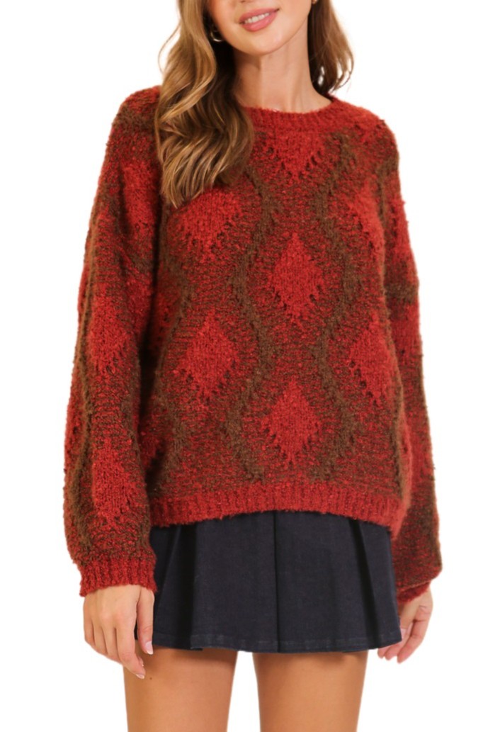 Textured Diamond Pattern Cozy Sweater