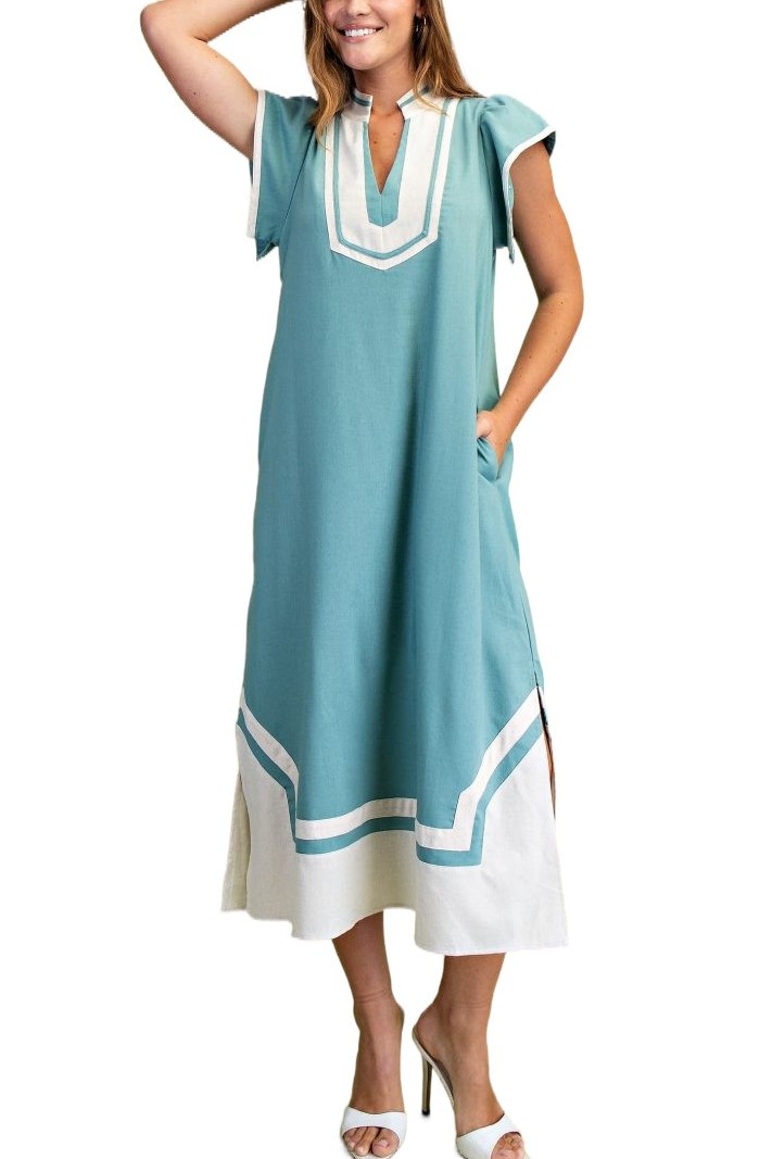 Linen V-neck Midi Dress