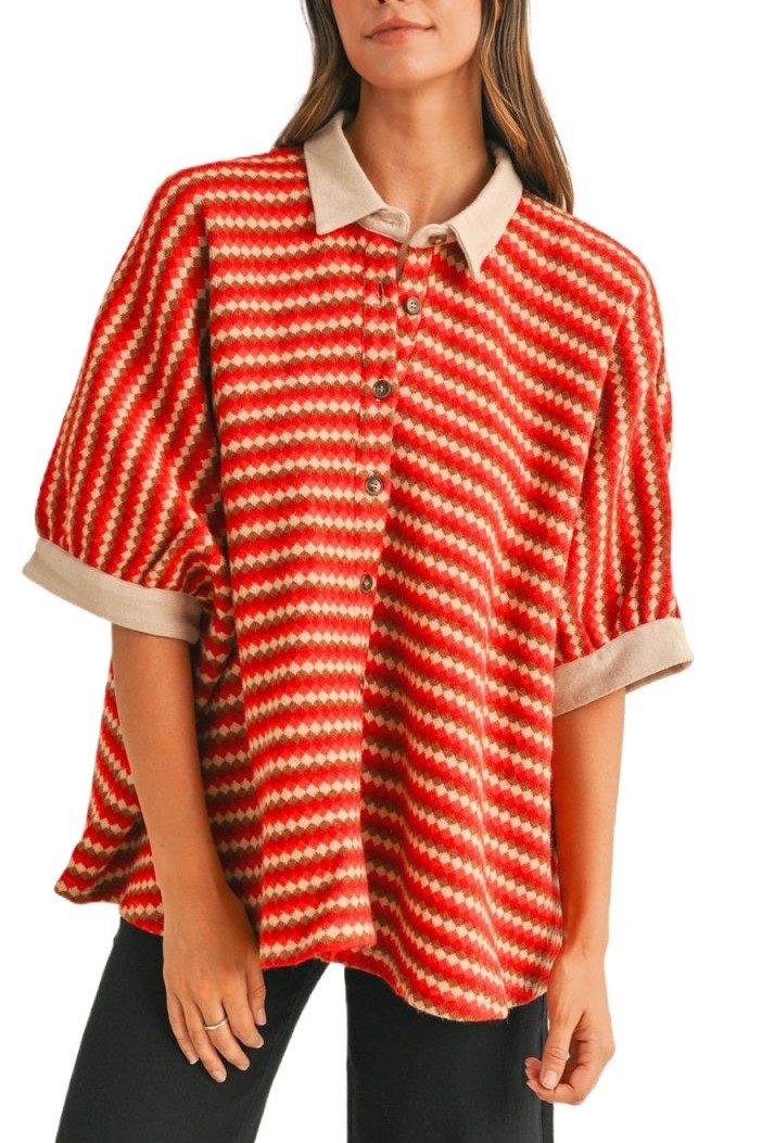 Brushed Knit Jacquard Oversized Blouse