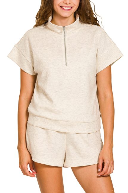 Scuba High Neck Half Zip Top And Dolphin Shorts Set