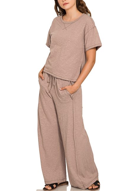 Cotton Slub Short Slv Tee And Pants Set