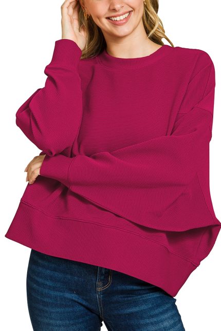 Ribbed Balloon Sleeve Pullover