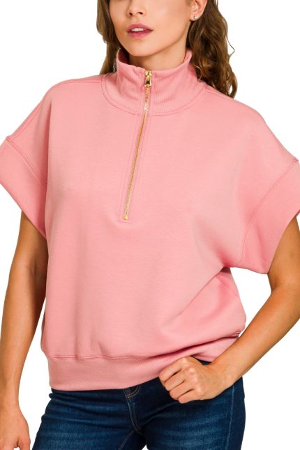 Scuba High Neck Half Zip Short Sleeve Pullover