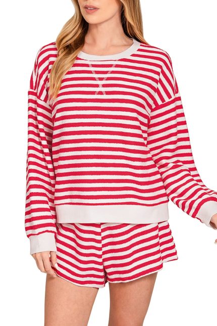 Striped Pullover And Shorts Set