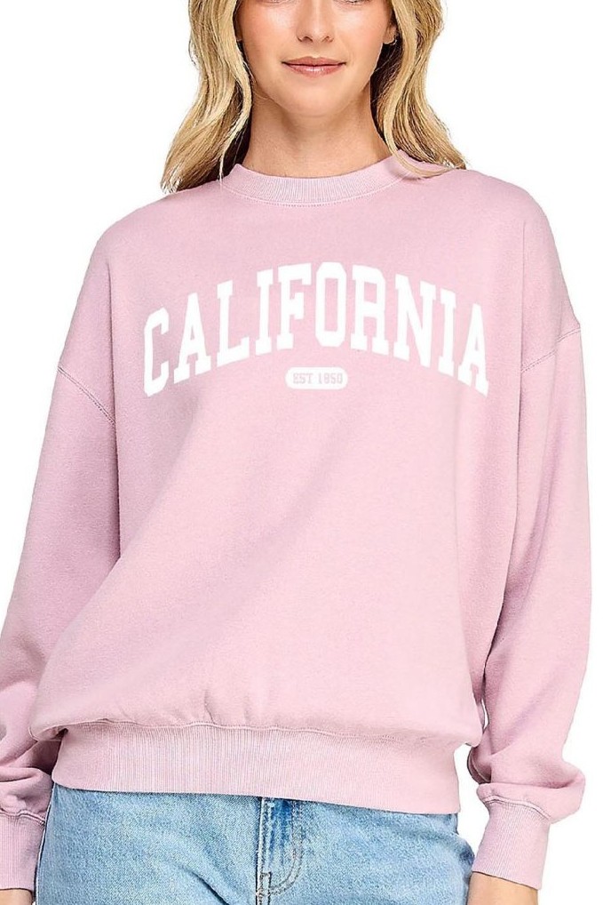 Basic Fleece Sweatshirt With California Print