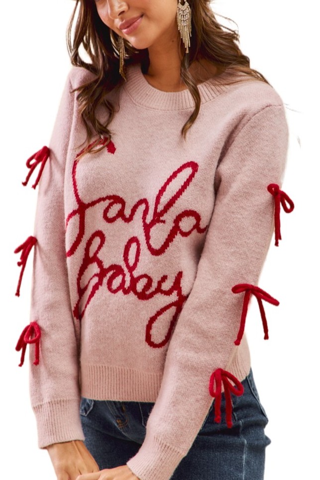 Santa Baby Lettering Christmas Holiday Sweater Top
