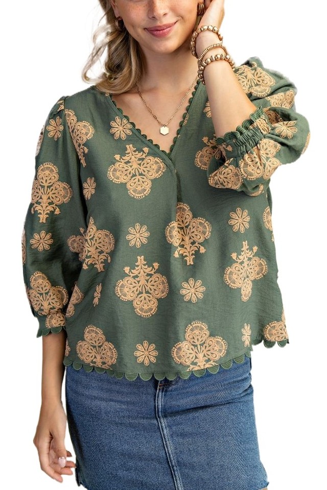 Puff Printed V-neck Blouse