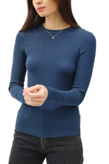 Solid Long Sleeve Ribbed Crewneck Sweater Top