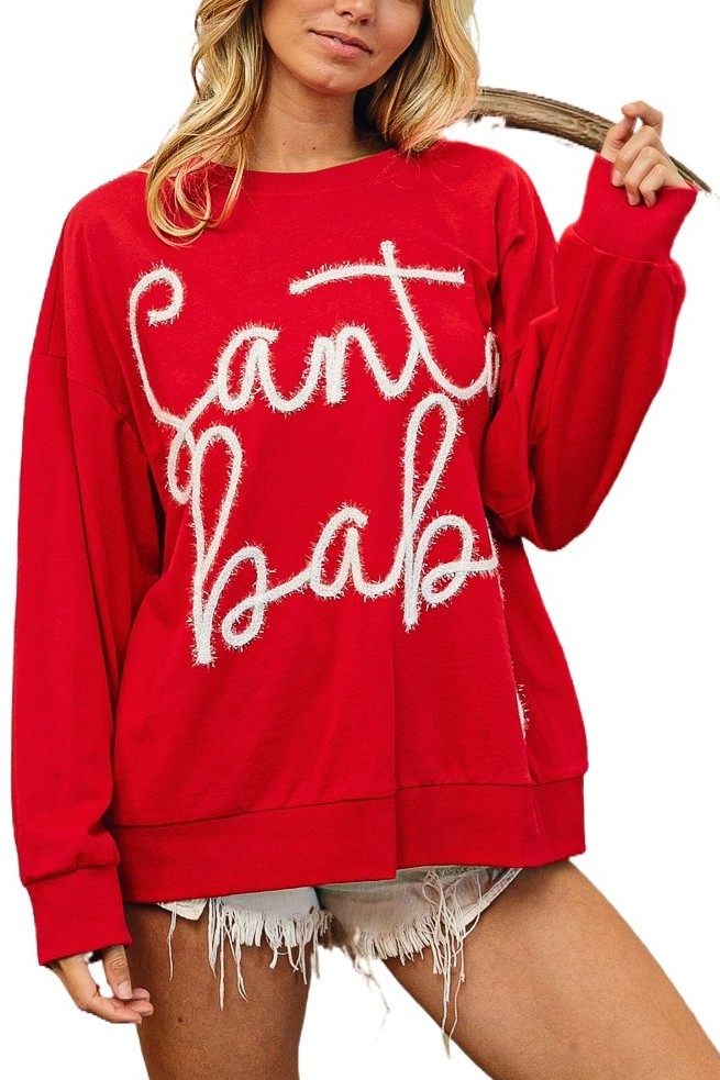 Tinsel Santa Baby Lettering Christmas Sweatshirt