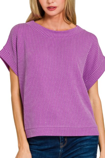 Raised Rib Cap Sleeve Top