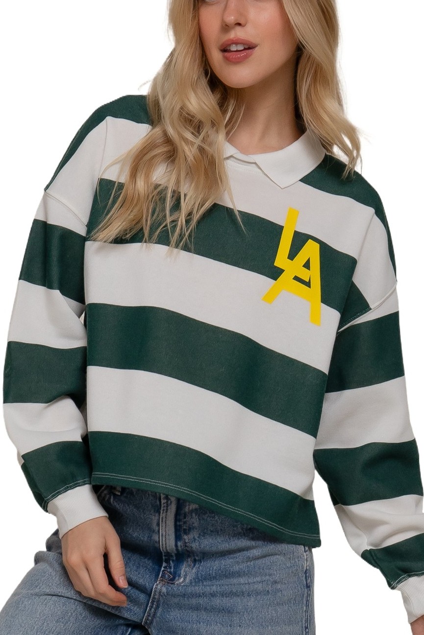 Striped Polo Sweatshirt for wholesale by Vanilla Monkey