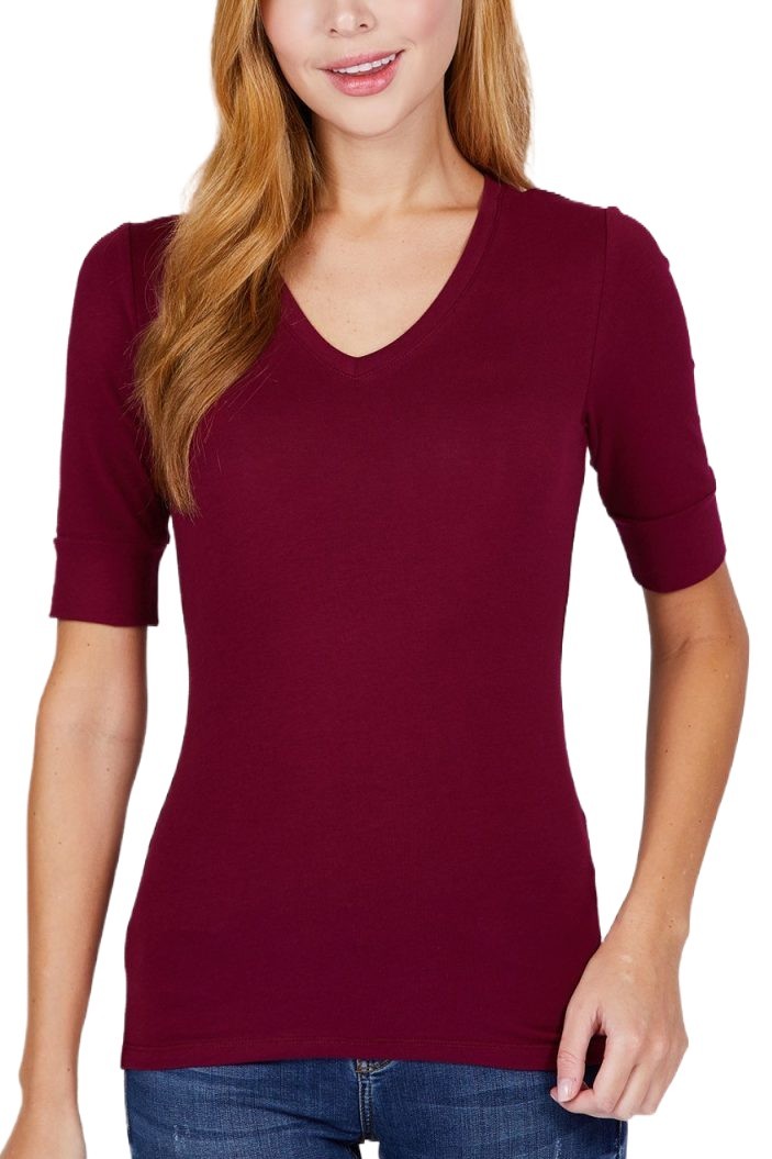 Plus Size Elbow Sleeve V-neck Top for wholesale by Vanilla Monkey
