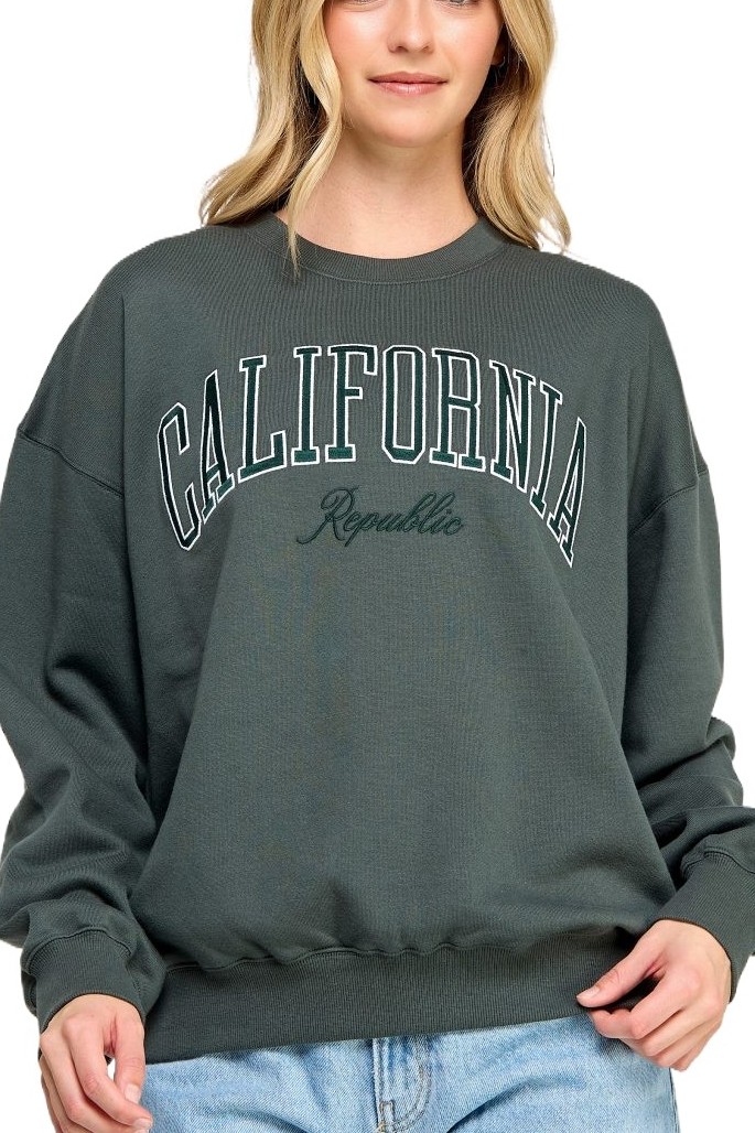 Fleece Relaxed Fit Sweatshirt With Ca Embroidery for wholesale by Vanilla Monkey