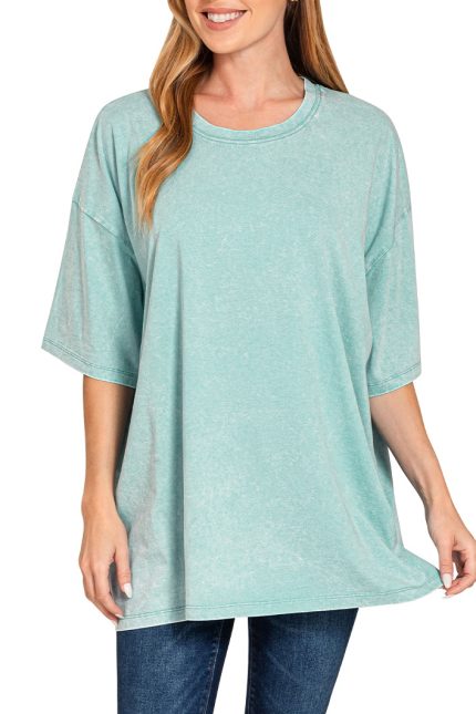 Acid Wash Cotton Drop Shoulder Boyfriend Box Tee