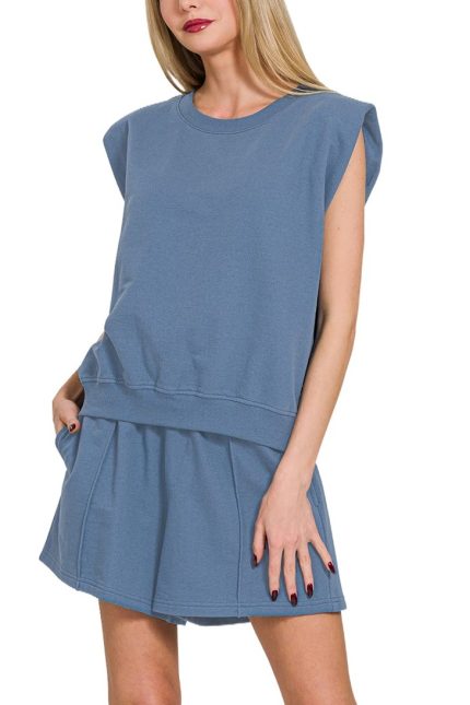 French Terry Sleeveless Top and Shorts Set