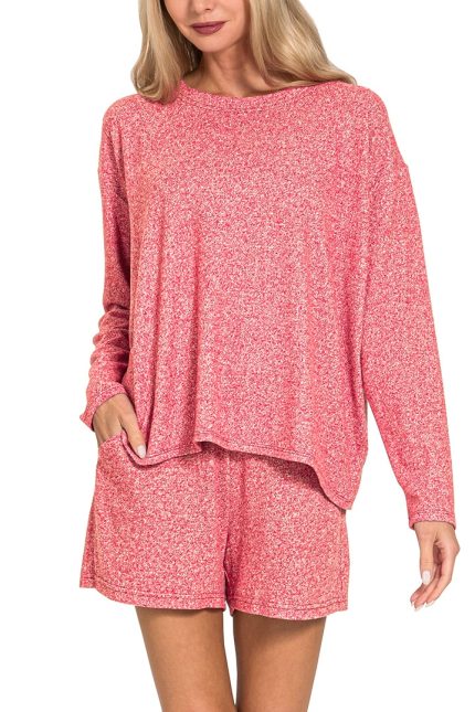 Soft Melange Long Sleeve Tee And Shorts Set