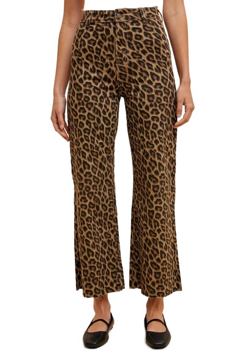 Animal Printed Stretch High Rise Wide Leg Jean