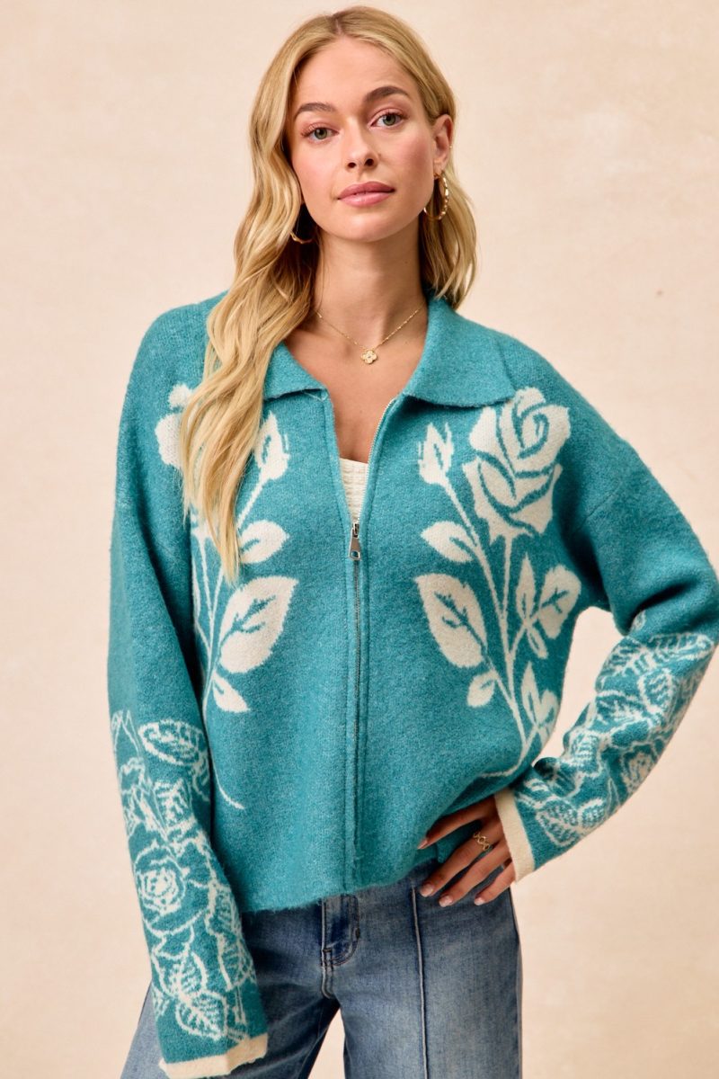 Flower Artwork Sweater Cardigan for wholesale by Vanilla Monkey