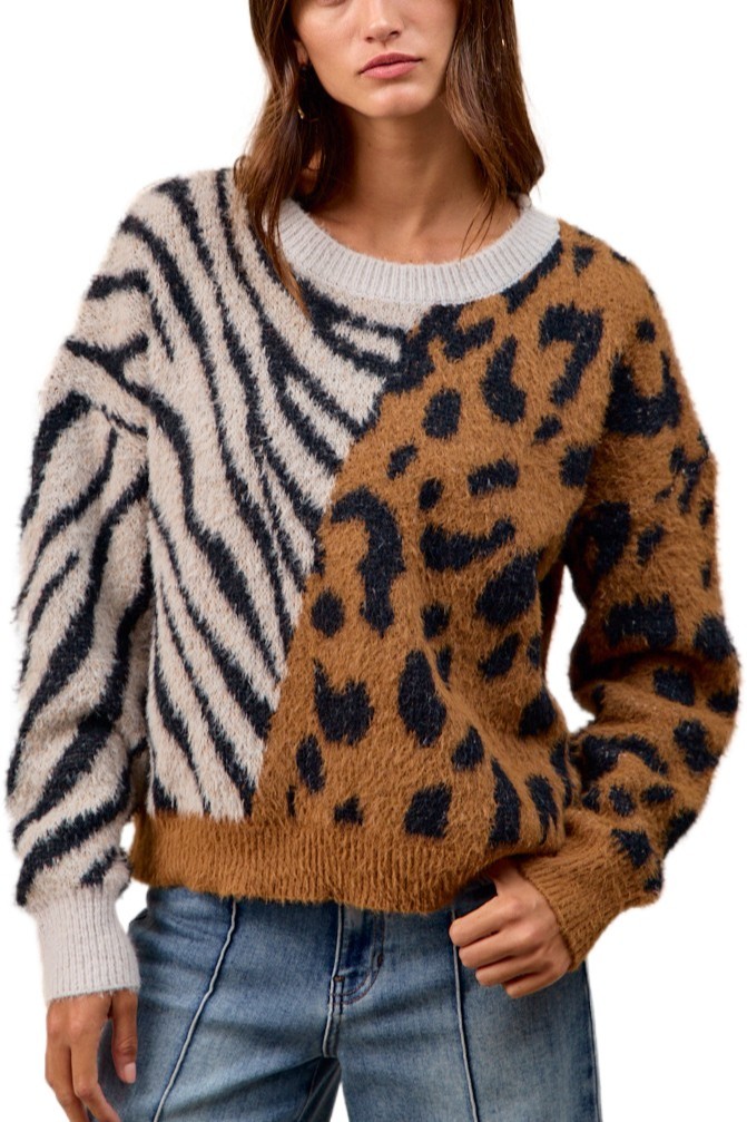 Leopard Zebra Pattern Sweater Top