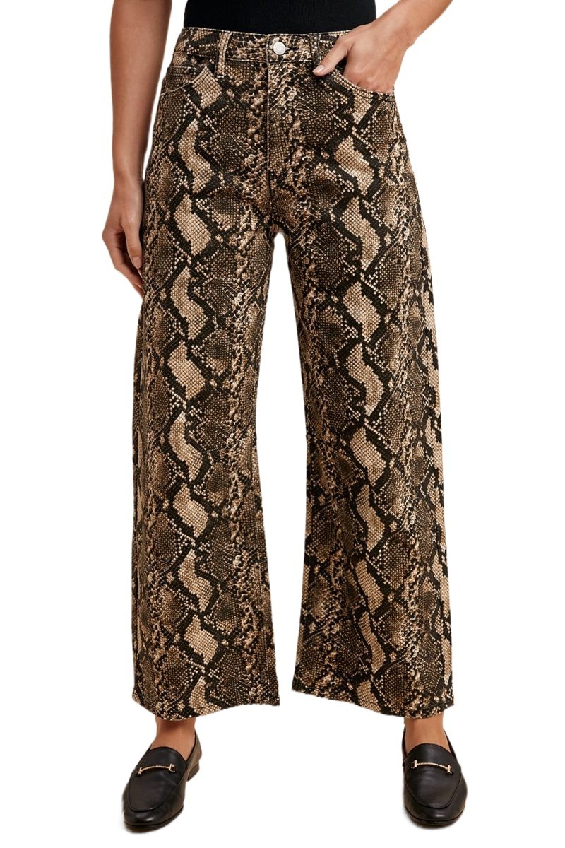 Stretch Snake Animal Printed Barrel Leg Crop Jean