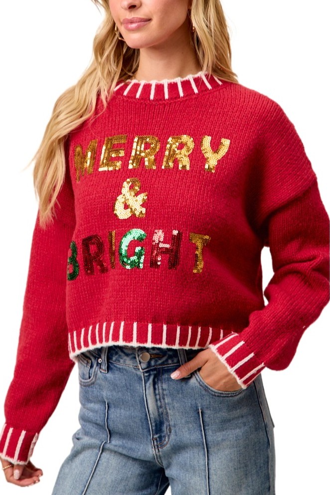 Christmas Theme Sequin Lattering Sweater Top