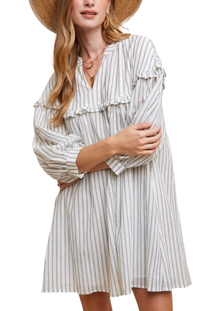 Striped Ruffle Detail Loose Fit Mini Dress