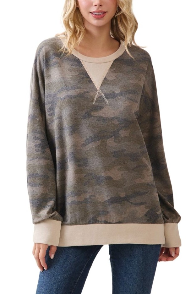 Camo Terry Knit Pullover Top
