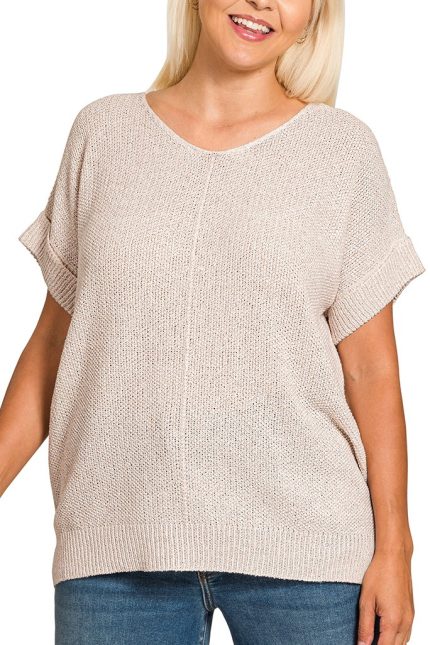 Plus Center Seam Short Sleeve Sweater
