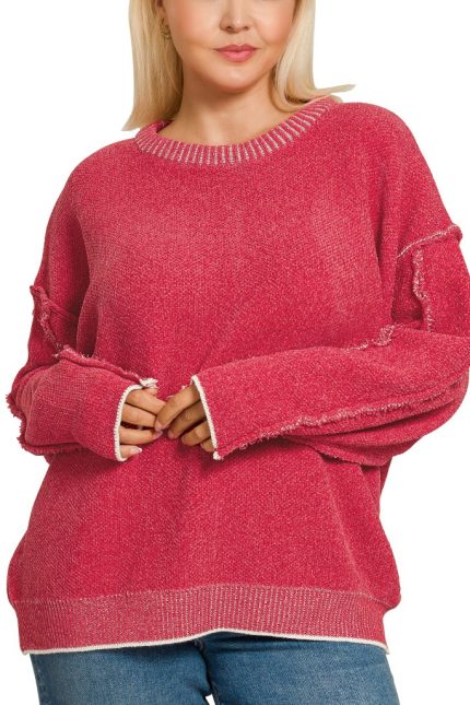 Plus Exposed Seam Round Neck Sweater