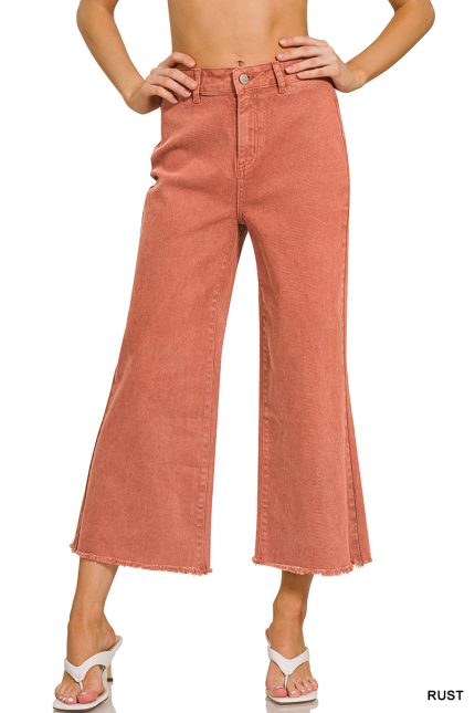 Acid Washed High Waist Frayed Hem Straight Pants