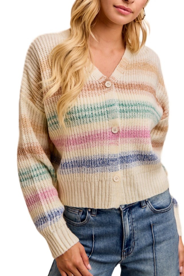 Multi Stripe Buttoned Sweater Cardigan