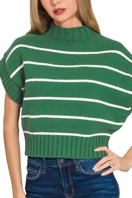 Striped Cropped Mock Neck Sweater