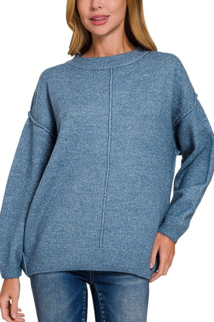 Garment Dyed Front Seam Round-neck Sweater